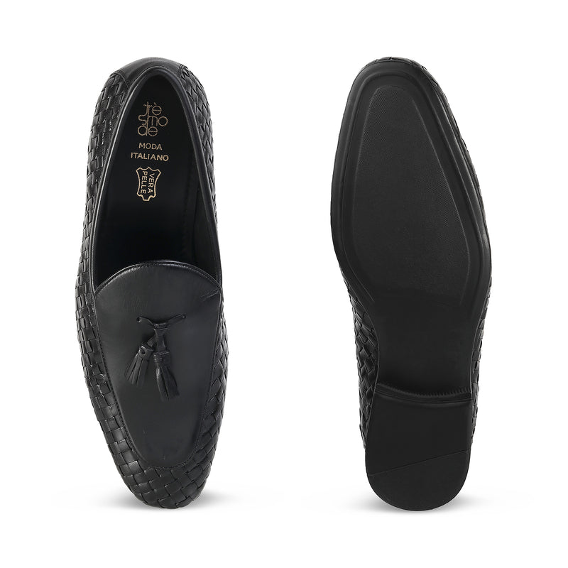 The Sobhach Black Leather Loafers For Men