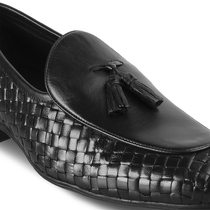 The Sobhach Black Leather Loafers For Men