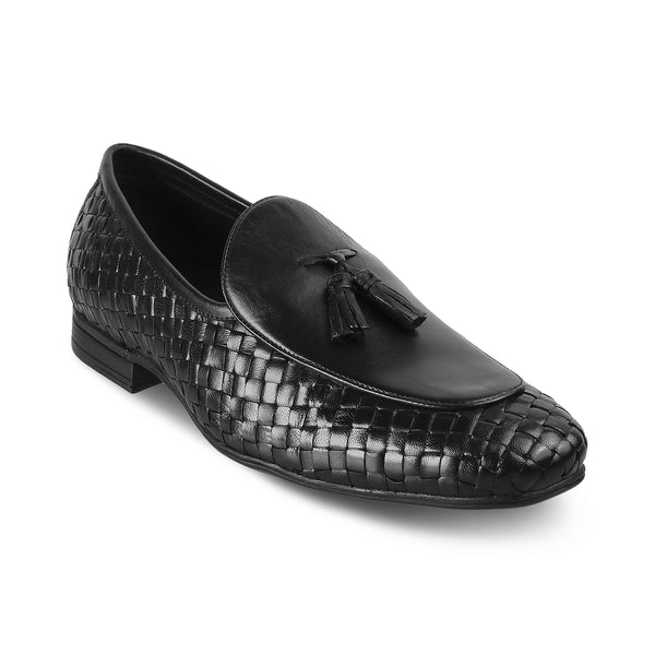 The Sobhach Black Leather Loafers For Men