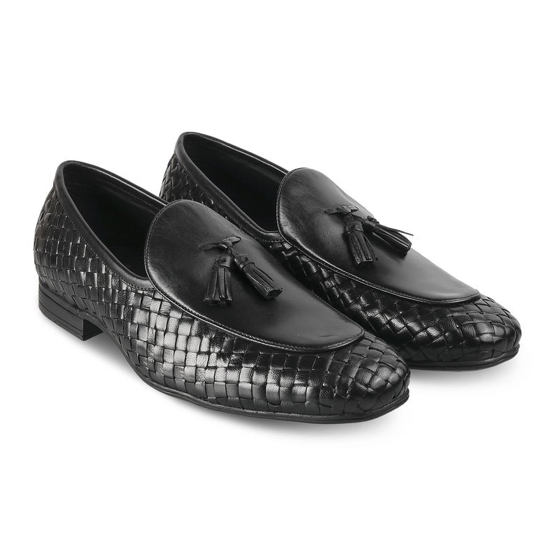 The Sobhach Black Leather Loafers For Men